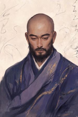 Interpretive archival illustration representing Bodhidharma in monk's robes